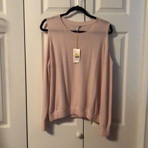 Cold-shoulder blush pink cashmere sweater